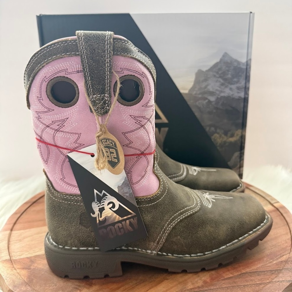 Rocky Legacy 32 Kids Western Boots Brown Pink Lavender Square Toe RKW0408C 3M